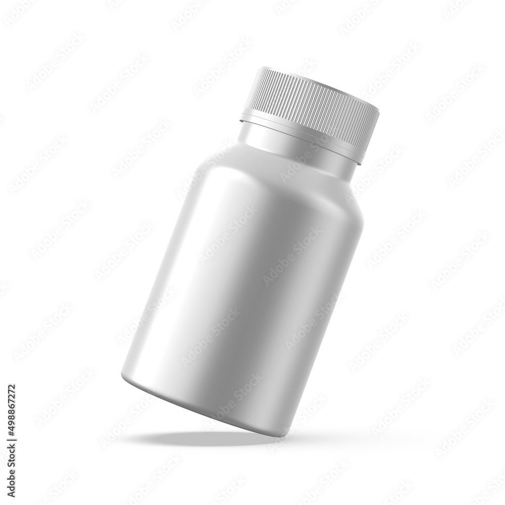Metallic pill jar mockup template, matte medicine bottle for capsules and tablets on isolated white background, 3d illustration Metallic pill jar mockup template, matte medicine bottle for capsules and tablets on isolated white background, 3d illustration