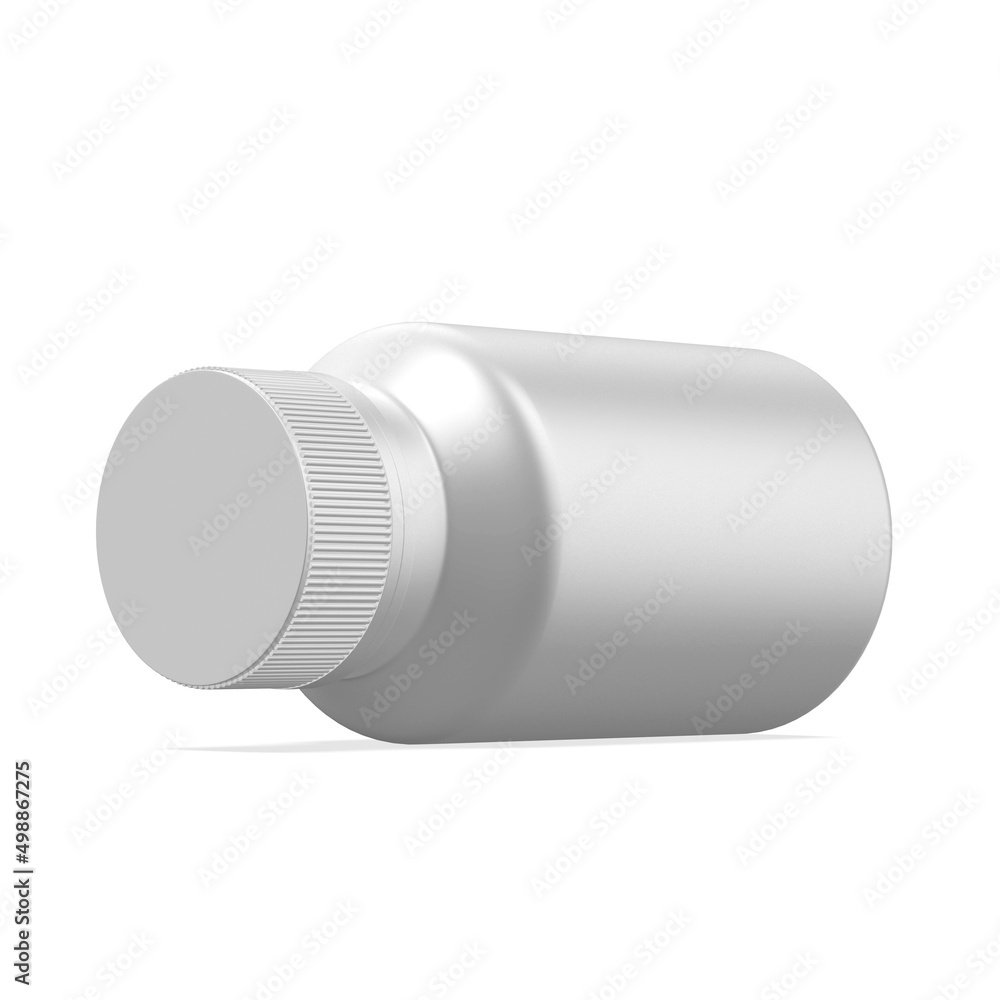 Metallic pill jar mockup template, matte medicine bottle for capsules and tablets on isolated white background, 3d illustration Metallic pill jar mockup template, matte medicine bottle for capsules and tablets on isolated white background, 3d illustration