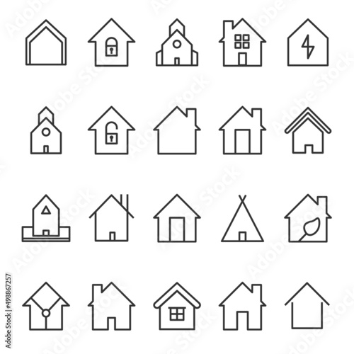 Set of home icon, Thin outline shape of house vector.