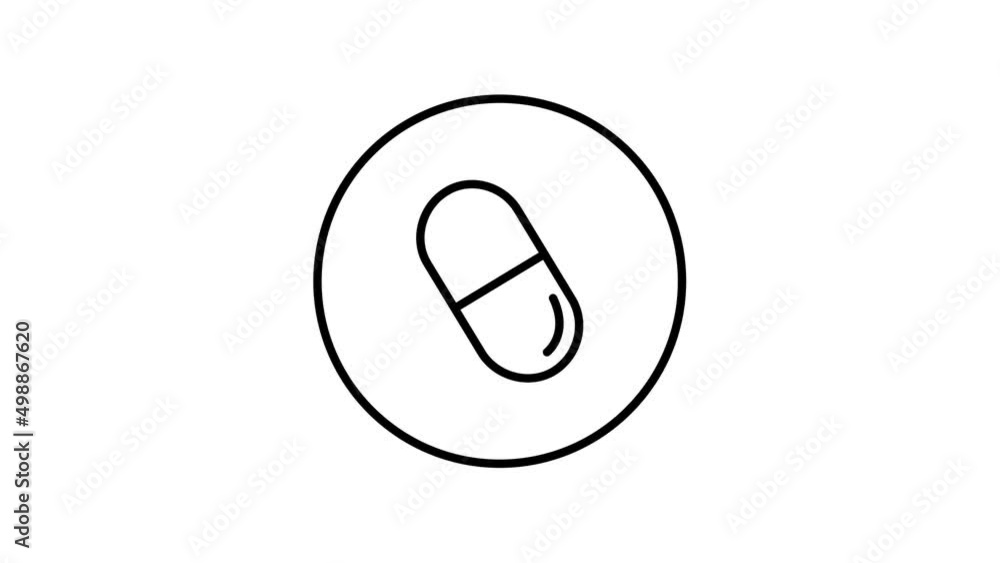 Capsule line icon inside circle, capsule, medicine black outline, line icon animation. Capsule line icon inside circle, capsule, medicine black outline, line icon animation.