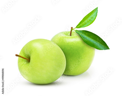 green apple with leaf isolated on white