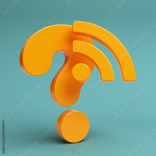 Orange-colored question mark and wifi icon. On a charcoal green-colored background. Square composition with copy space. Isolated with clipping path.