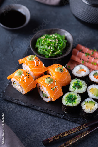 Vegan Sushi  Sashimi and Maki Rolls with Plant based seafood