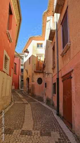 A narrow street in Nusco, a small village in the province of Avellino, Italy.