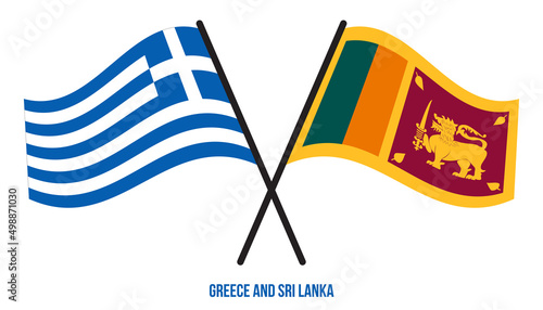 Greece and Sri Lanka Flags Crossed And Waving Flat Style. Official Proportion. Correct Colors.