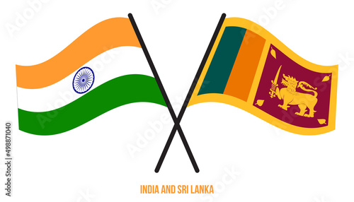 India and Sri Lanka Flags Crossed And Waving Flat Style. Official Proportion. Correct Colors.