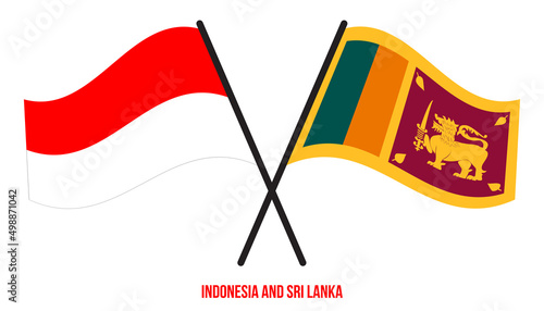 Indonesia and Sri Lanka Flags Crossed And Waving Flat Style. Official Proportion. Correct Colors.