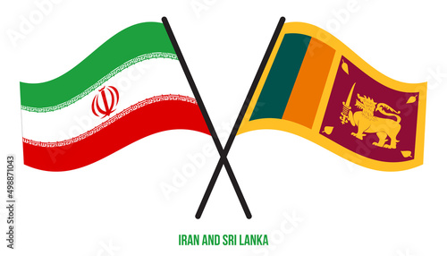 Iran and Sri Lanka Flags Crossed And Waving Flat Style. Official Proportion. Correct Colors.