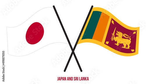 Japan and Sri Lanka Flags Crossed And Waving Flat Style. Official Proportion. Correct Colors.