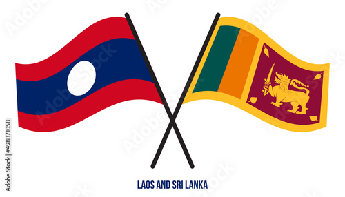 Laos and Sri Lanka Flags Crossed And Waving Flat Style. Official Proportion. Correct Colors.