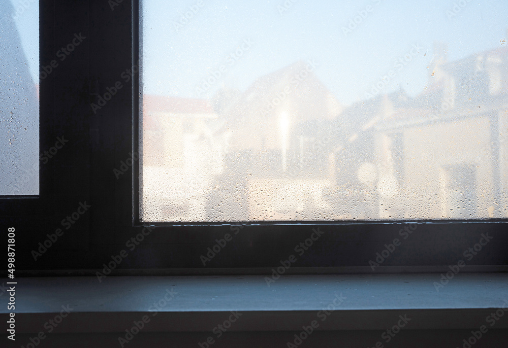 Waterdrops on the glass, close-up of window surface Waterdrops on the glass, close-up of window surface