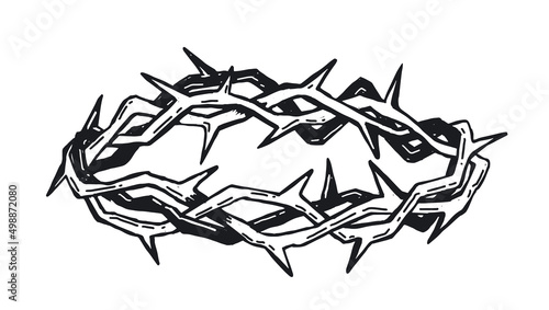 Billede på lærred Crown of thorns hand drawn illustration on white background.