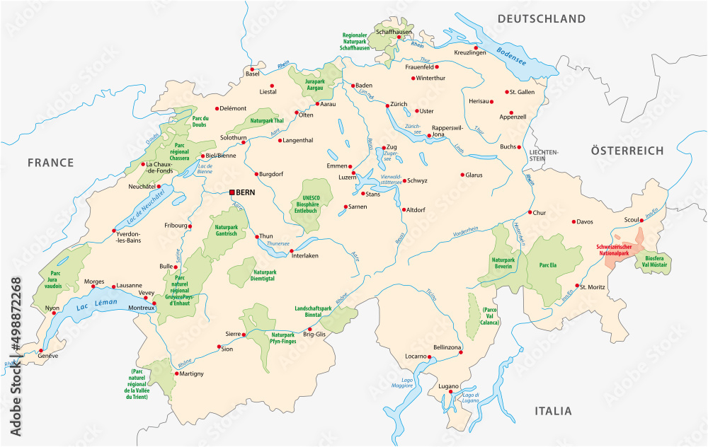 Map of Swiss national and nature parks