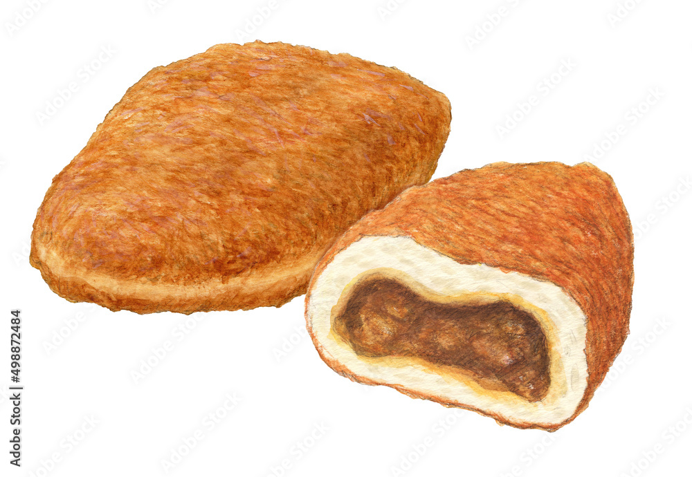 カレーパン 水彩色鉛筆パンイラスト Stock Illustration Adobe Stock