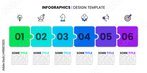 Infographic template with icons and 6 options or steps. Puzzle