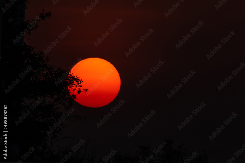 A beautiful sunset picture with sun appearing as a yolk in the sky with Copy space A beautiful sunset picture with sun appearing as a yolk in the sky with Copy space