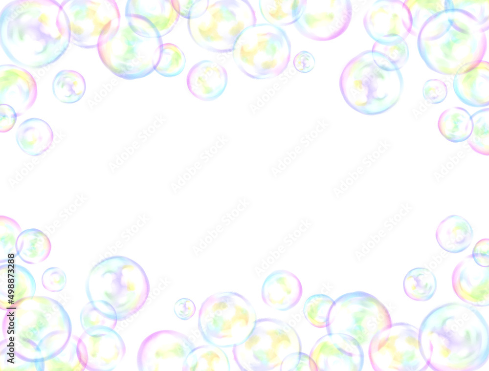 Frame full of soap bubbles drawn in digital watercolor