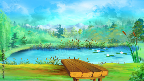 Wooden bridge near the pond on a sunny day 5