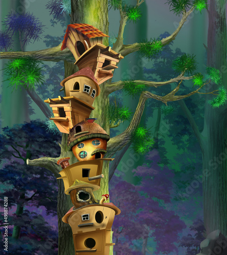 Birdhouses on a big tree