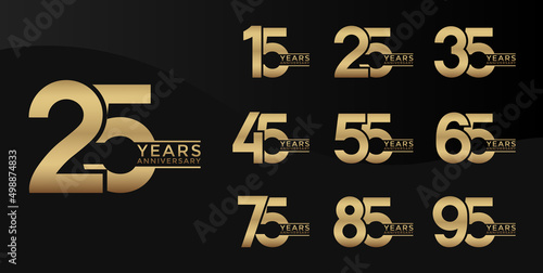 Set of Anniversary logotype gold color with black background for celebration