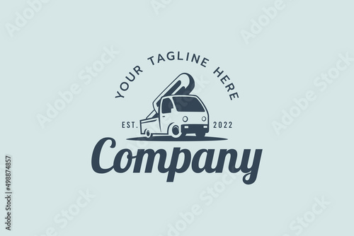 popsicle truck logo with a big pospsicle on a truck. Emblem popsicle truck logo with vintage style.