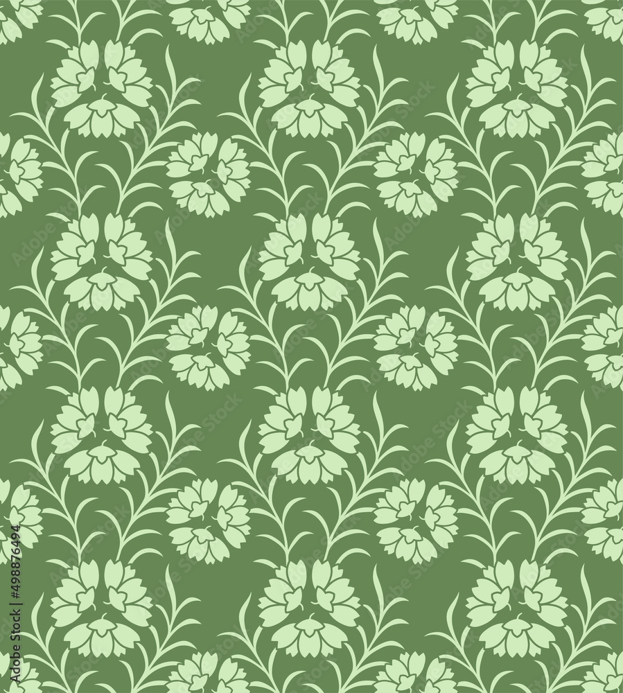 Fototapeta premium Japanese Circle Flower Leaf Branch Vector Seamless Pattern