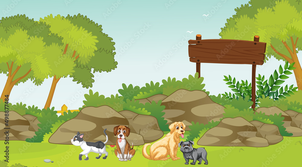 Fototapeta premium Set of different domestic animals in forest