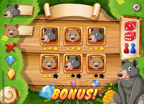 Game template design with bears in the woods