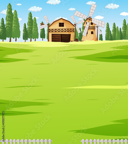 Farm scene landscape with barn
