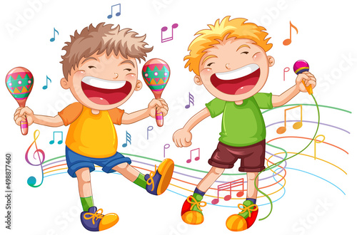 Two boys singing and dancing