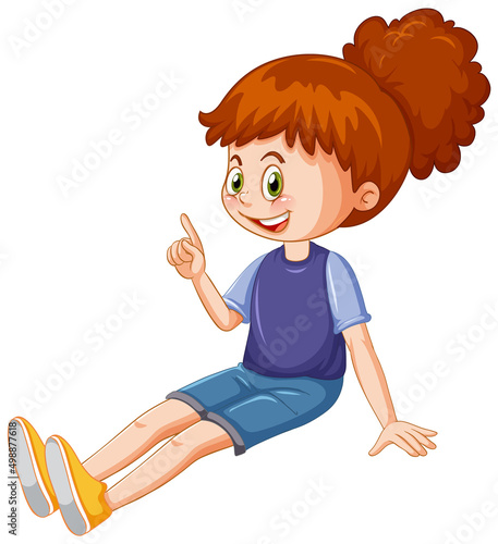 A happy girl sitting on white background