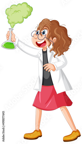 A chemist holding beaker on white background