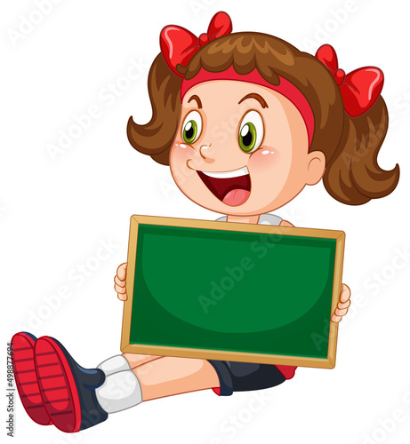 Happy girl holding blank board