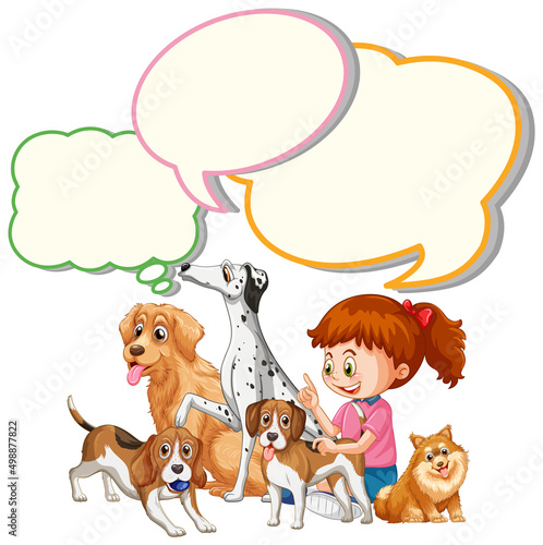 Speech bubble template wtih girl and pets