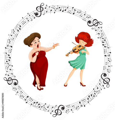 Singer and musician with music melody symbol cartoon
