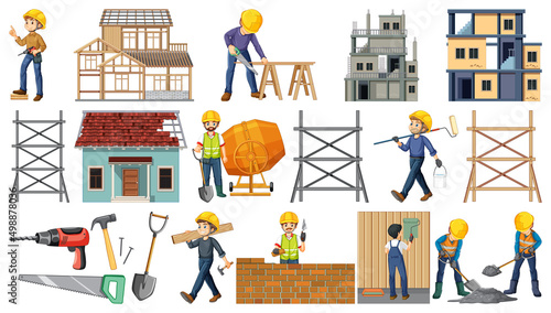 Set of construction site objects