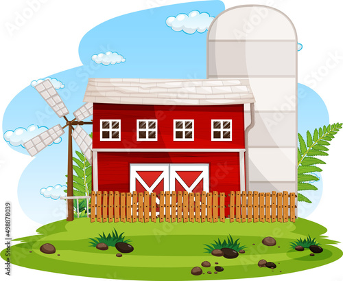 Farm scene with red barn