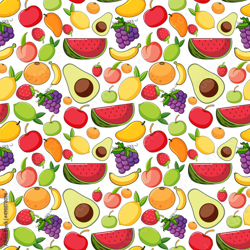 Seamless background design with many fruits