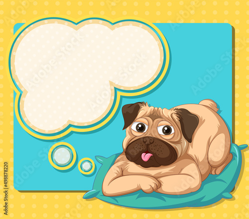 A frame with a dog with an empty callout