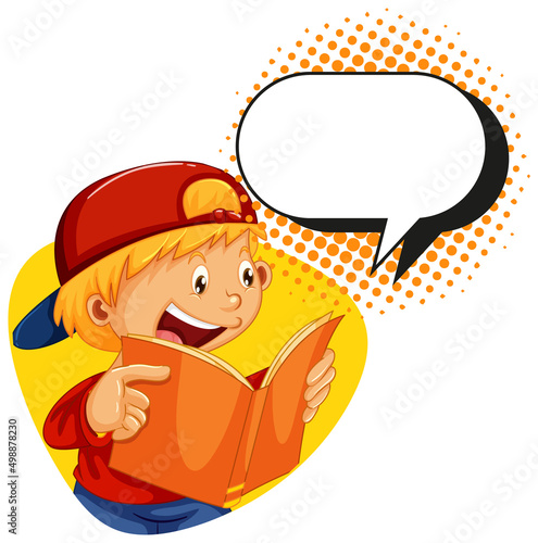 Speech bubble template with boy reading book