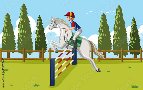 Outdoor scene with equestrian on horseback