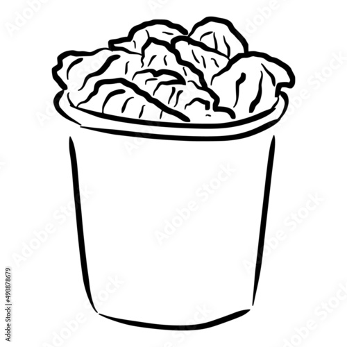 chicken bucket sketch in vintage black line illustration style for restaurant cafe menu