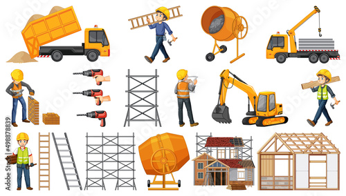 Set of construction site objects