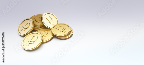 3D illustration of russian currency ruble coin with white background and text space
