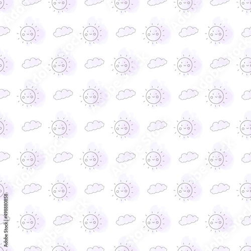 Cute seamless pattern with illustrations in the style of line art on the theme of nature