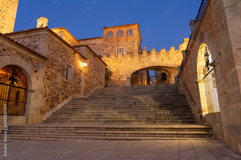 Star Arch (Arco de la Estrella) in the old town of CAceres, World HEritage Site by UNESCO, Extremadura, Spain.