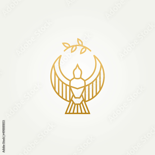 dove of piece line art logo template vector illustration design. minimalist dove holding olive branch symbol of piece logo concept