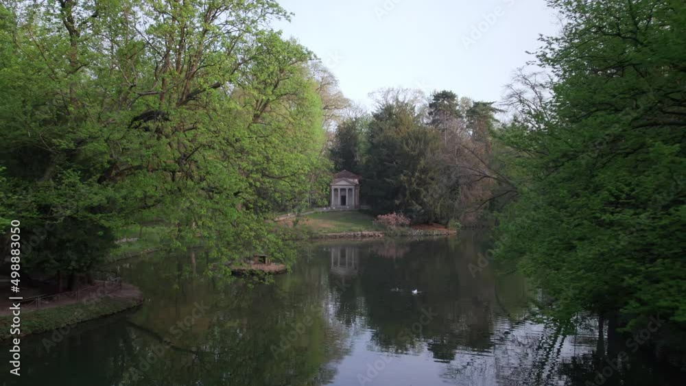 The small temple of Piermarini inside the Park of Monza with the lake in front of it. The small temple of Piermarini inside the Park of Monza with the lake in front of it.
