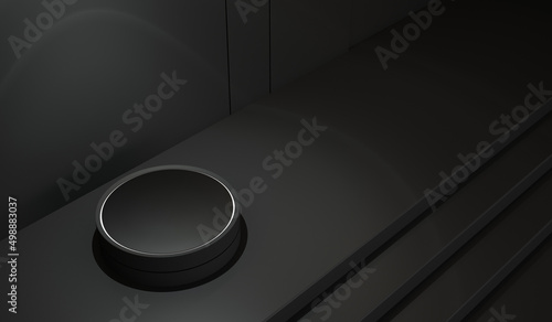 3d rendering interior scene, Podium with lighting on dark background.