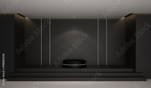 3d rendering interior scene, Podium with lighting on dark background.